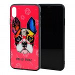 Wholesale iPhone Xs Max Design Tempered Glass Hybrid Case (Hello Dog)